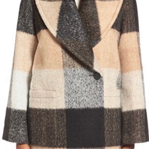 BADGLEY MISCHKA 'Maxine' Plaid Longline Wool Coat, tan/black/white - Picture 7 of 10